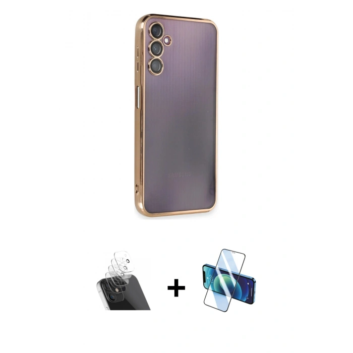 MARSİLYAN™- Galaxy A14 4G Kılıf Vadi Minimal - Siyah 3D Antistatik Cam Ekran Koruyucu + Kamera Lens Koruma Cam - SF