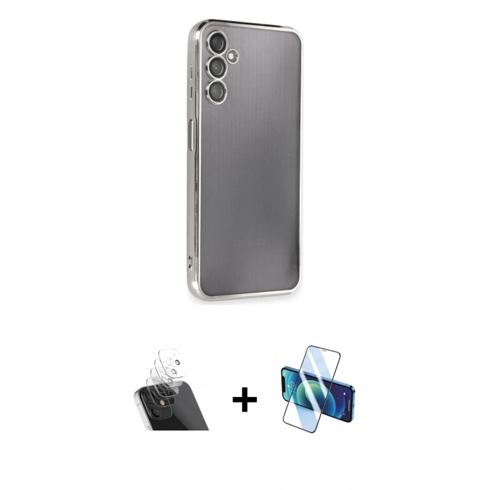MARSİLYAN™- Galaxy A14 4G Kılıf Vadi Minimal - Siyah 3D Antistatik Seramik Nano Ekran Koruyucu + Kamera Lens Koruma Cam - SF