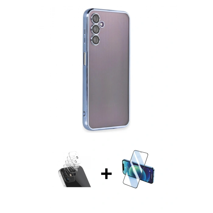 MARSİLYAN™- Galaxy A14 4G Kılıf Vadi Minimal - Siyah 3D Antistatik Seramik Nano Ekran Koruyucu + Kamera Lens Koruma Cam - SF