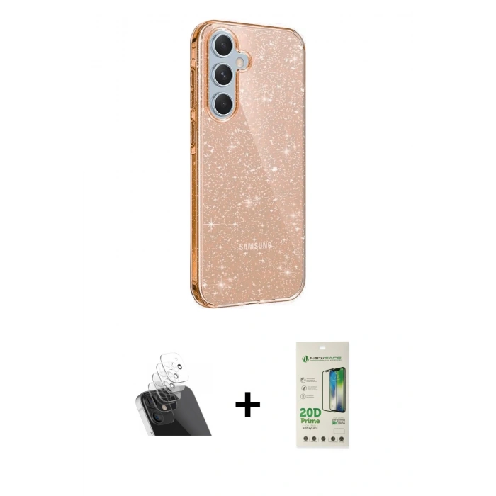 MARSİLYAN™- Galaxy A14 4G Kılıf Yankı Doku Prime - Siyah 20D Premium Cam Ekran Koruyucu + Kamera Lens Koruma Cam - SF