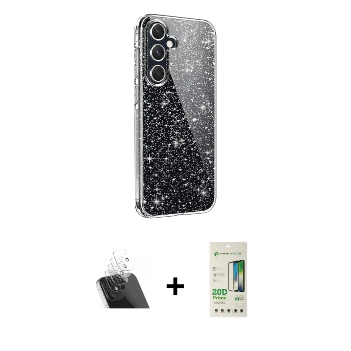 MARSİLYAN™- Galaxy A14 4G Kılıf Yankı Doku Prime - Siyah 20D Premium Cam Ekran Koruyucu + Kamera Lens Koruma Cam - SF