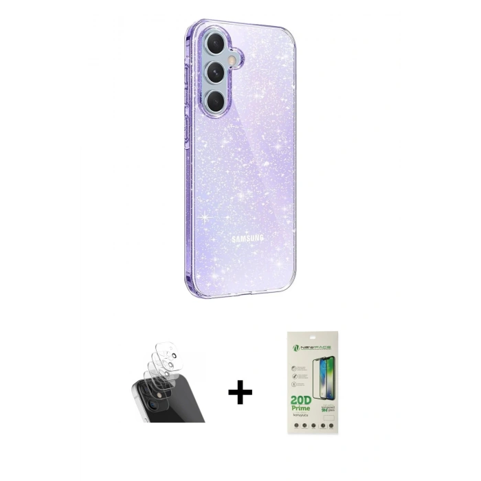 MARSİLYAN™- Galaxy A14 4G Kılıf Yankı Doku Prime - Siyah 20D Premium Cam Ekran Koruyucu + Kamera Lens Koruma Cam - SF