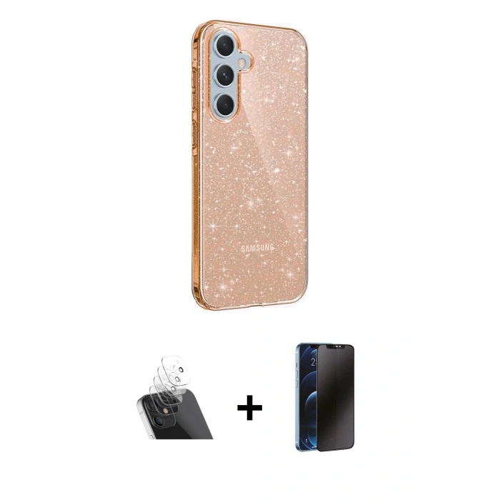 MARSİLYAN™- Galaxy A14 4G Kılıf Yankı Doku Prime - Siyah 3D Antistatik Hayalet Cam Ekran Koruyucu + Kamera Lens Koruma Cam - SF