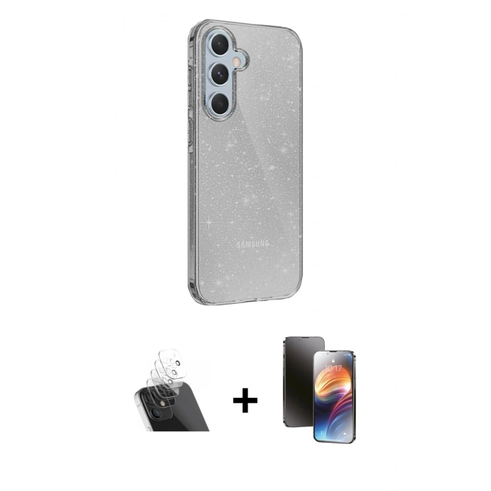 MARSİLYAN™- Galaxy A14 4G Kılıf Yankı Doku Prime - Siyah 3D Antistatik Mat Seramik Nano Ekran Koruyucu + Kamera Lens Koruma Cam - SF