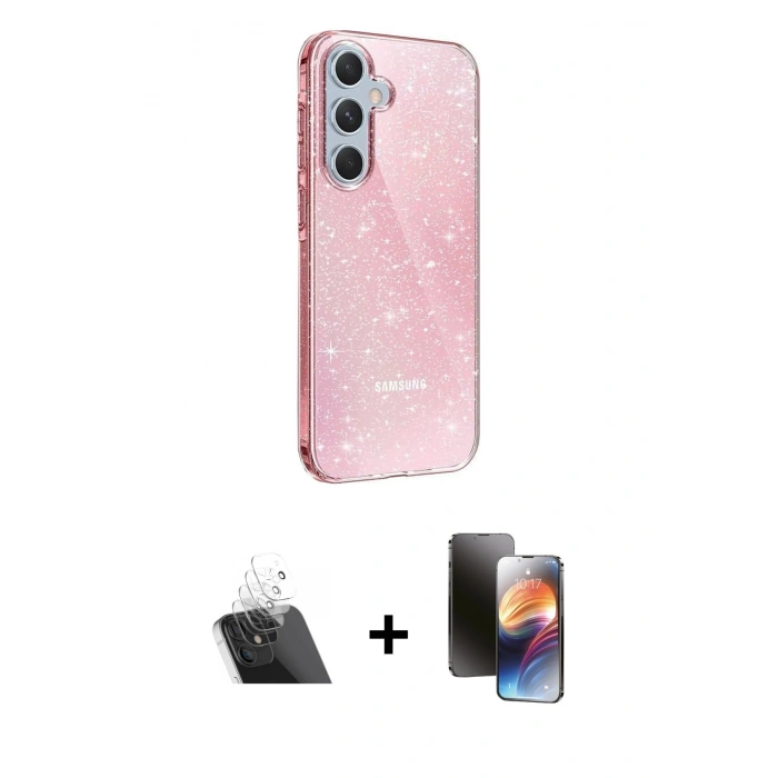 MARSİLYAN™- Galaxy A14 4G Kılıf Yankı Doku Prime - Siyah 3D Antistatik Mat Seramik Nano Ekran Koruyucu + Kamera Lens Koruma Cam - SF