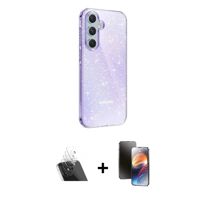 MARSİLYAN™- Galaxy A14 4G Kılıf Yankı Doku Prime - Siyah 3D Antistatik Mat Seramik Nano Ekran Koruyucu + Kamera Lens Koruma Cam - SF