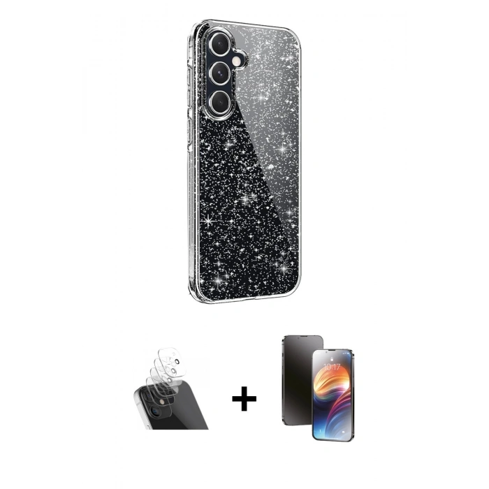 MARSİLYAN™- Galaxy A14 4G Kılıf Yankı Doku Prime - Siyah 3D Antistatik Mat Seramik Nano Ekran Koruyucu + Kamera Lens Koruma Cam - SF