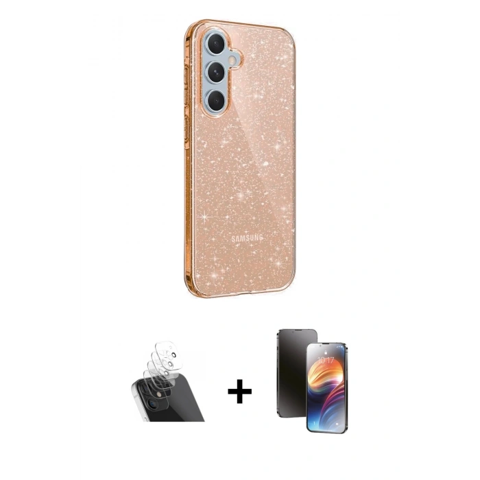MARSİLYAN™- Galaxy A14 4G Kılıf Yankı Doku Prime - Siyah 3D Antistatik Mat Seramik Nano Ekran Koruyucu + Kamera Lens Koruma Cam - SF