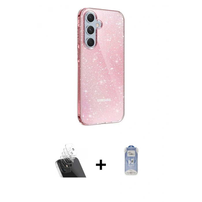 MARSİLYAN™- Galaxy A14 4G Kılıf Yankı Doku Prime - Siyah Joko Magic 5D Cam + Kamera Lens Koruma Cam - SF