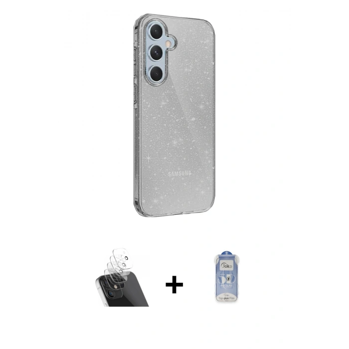 MARSİLYAN™- Galaxy A14 4G Kılıf Yankı Doku Prime - Siyah Joko Magic 5D Cam + Kamera Lens Koruma Cam - SF