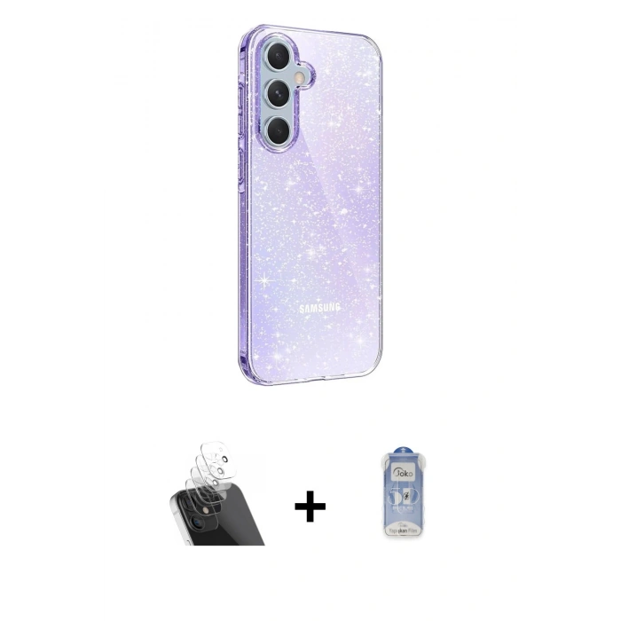 MARSİLYAN™- Galaxy A14 4G Kılıf Yankı Doku Prime - Siyah Joko Magic 5D Cam + Kamera Lens Koruma Cam - SF