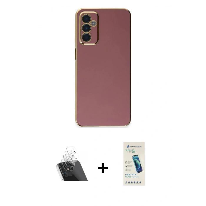 MARSİLYAN™- Galaxy A14 4G Kılıf Yankı Serisi - Şeffaf Pasifik Cam Ekran Koruyucu + Kamera Lens Koruma Cam - SF