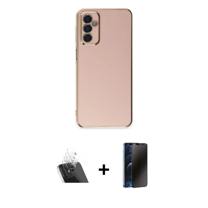 MARSİLYAN™- Galaxy A14 4G Kılıf Yankı Serisi - Siyah 3D Antistatik Hayalet Cam Ekran Koruyucu + Kamera Lens Koruma Cam - SF