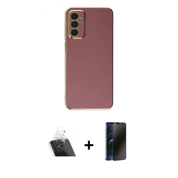 MARSİLYAN™- Galaxy A14 4G Kılıf Yankı Serisi - Siyah 3D Antistatik Hayalet Cam Ekran Koruyucu + Kamera Lens Koruma Cam - SF