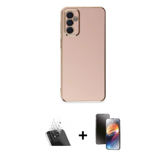 MARSİLYAN™- Galaxy A14 4G Kılıf Yankı Serisi - Siyah 3D Antistatik Mat Seramik Nano Ekran Koruyucu + Kamera Lens Koruma Cam - SF