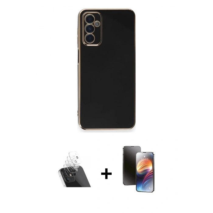 MARSİLYAN™- Galaxy A14 4G Kılıf Yankı Serisi - Siyah 3D Antistatik Mat Seramik Nano Ekran Koruyucu + Kamera Lens Koruma Cam - SF