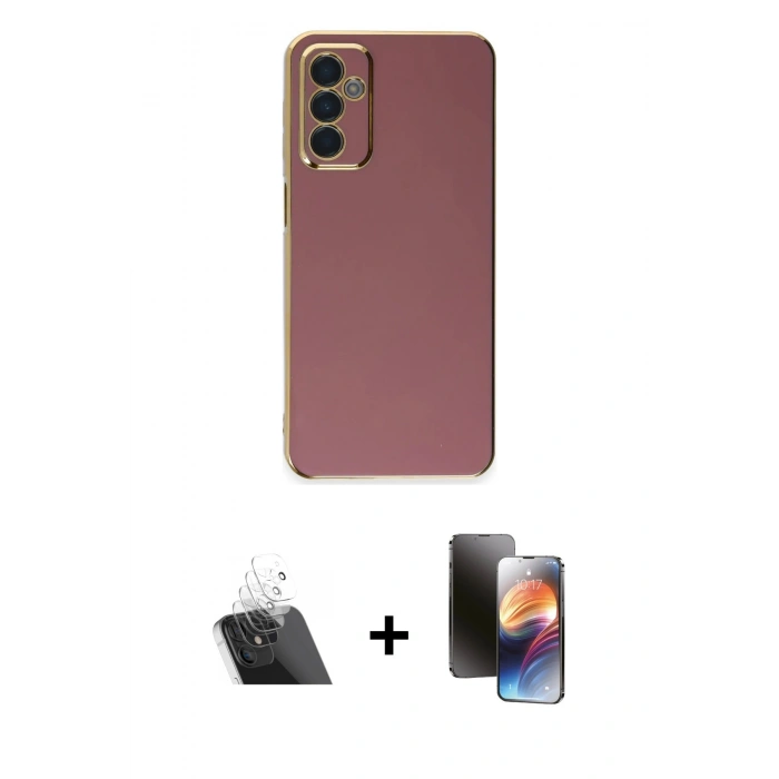 MARSİLYAN™- Galaxy A14 4G Kılıf Yankı Serisi - Siyah 3D Antistatik Mat Seramik Nano Ekran Koruyucu + Kamera Lens Koruma Cam - SF