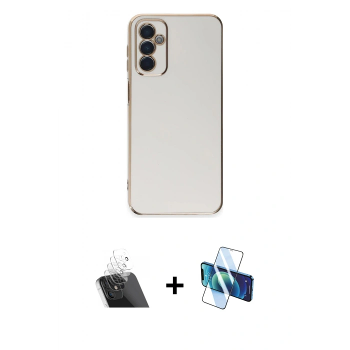 MARSİLYAN™- Galaxy A14 4G Kılıf Yankı Serisi - Siyah 3D Antistatik Seramik Nano Ekran Koruyucu + Kamera Lens Koruma Cam - SF