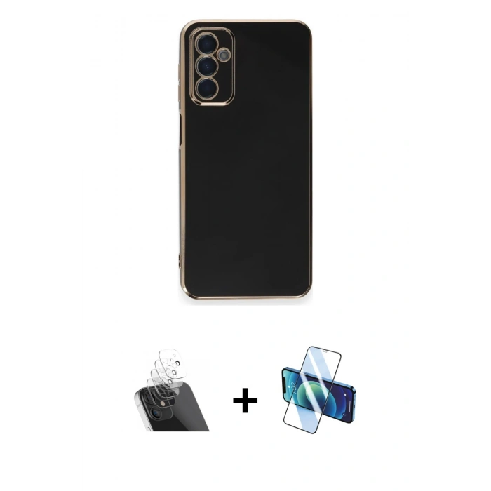 MARSİLYAN™- Galaxy A14 4G Kılıf Yankı Serisi - Siyah 3D Antistatik Seramik Nano Ekran Koruyucu + Kamera Lens Koruma Cam - SF