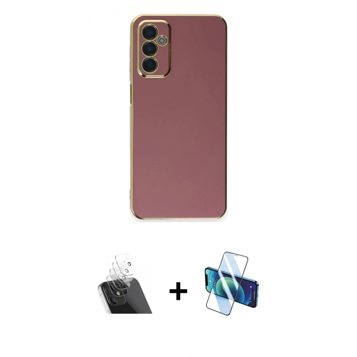MARSİLYAN™- Galaxy A14 4G Kılıf Yankı Serisi - Siyah 3D Antistatik Seramik Nano Ekran Koruyucu + Kamera Lens Koruma Cam - SF