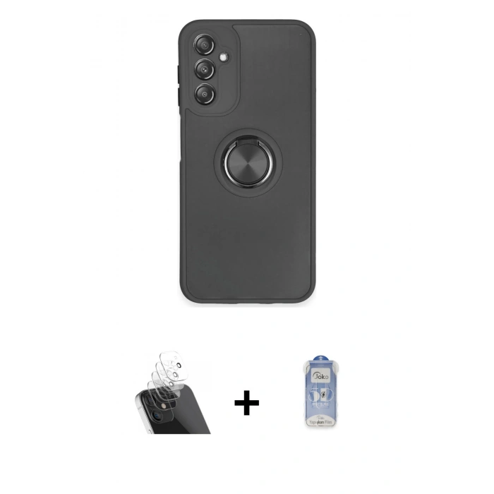 MARSİLYAN™- Galaxy A14 4G Kılıf Yörünge Çizgi - Siyah Joko Magic 5D Cam + Kamera Lens Koruma Cam - SF