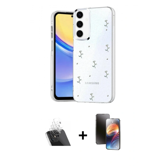 MARSİLYAN™- Galaxy A14 4G Kılıf Yörünge Form - Siyah 3D Antistatik Mat Seramik Nano Ekran Koruyucu + Kamera Lens Koruma Cam - SF