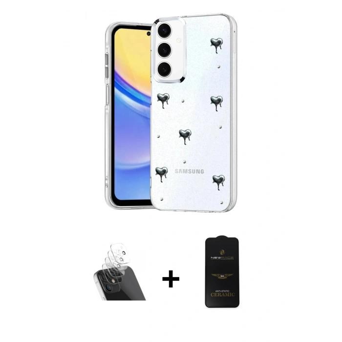 MARSİLYAN™- Galaxy A14 4G Kılıf Yörünge Form - Siyah 6D Antistatik Mat Seramik Hayalet Nano Ekran Koruyucu + Kamera Lens Koruma Cam - SF