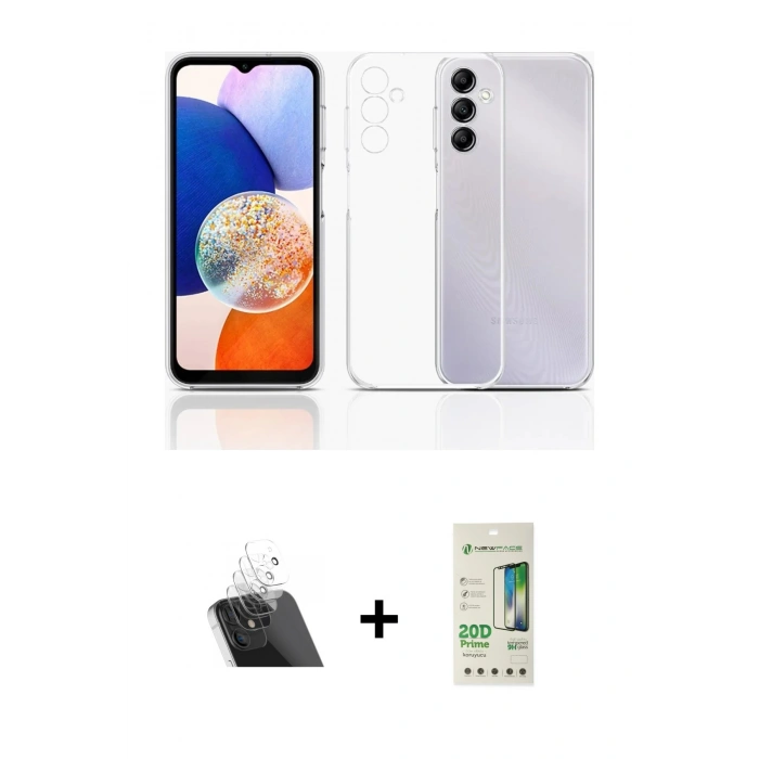 MARSİLYAN™- Galaxy A14 4G Kılıf Zirve Doku - Siyah 20D Premium Cam Ekran Koruyucu + Kamera Lens Koruma Cam - SF