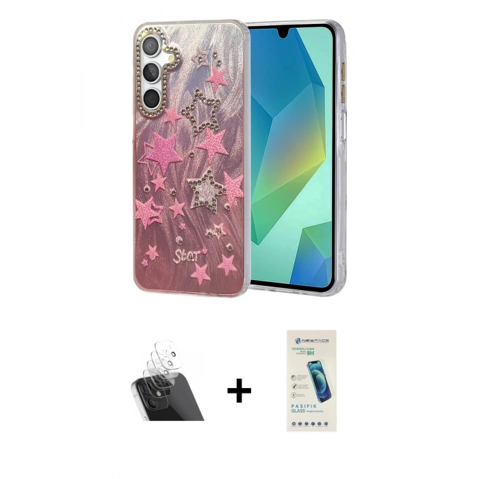 MARSİLYAN™- Galaxy A14 4G Kılıf Zirve Modern Prime - Şeffaf Pasifik Cam Ekran Koruyucu + Kamera Lens Koruma Cam - SF
