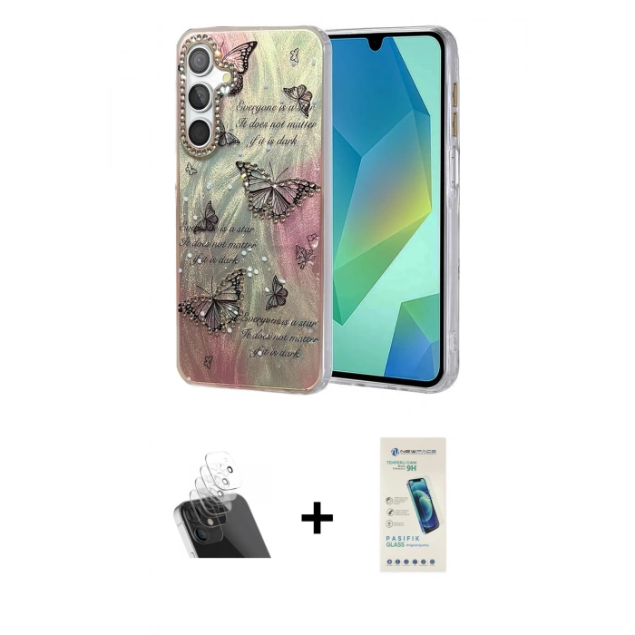 MARSİLYAN™- Galaxy A14 4G Kılıf Zirve Modern Prime - Şeffaf Pasifik Cam Ekran Koruyucu + Kamera Lens Koruma Cam - SF