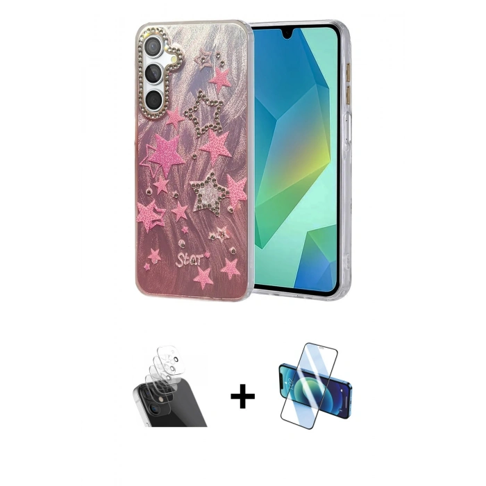MARSİLYAN™- Galaxy A14 4G Kılıf Zirve Modern Prime - Siyah 3D Antistatik Cam Ekran Koruyucu + Kamera Lens Koruma Cam - SF