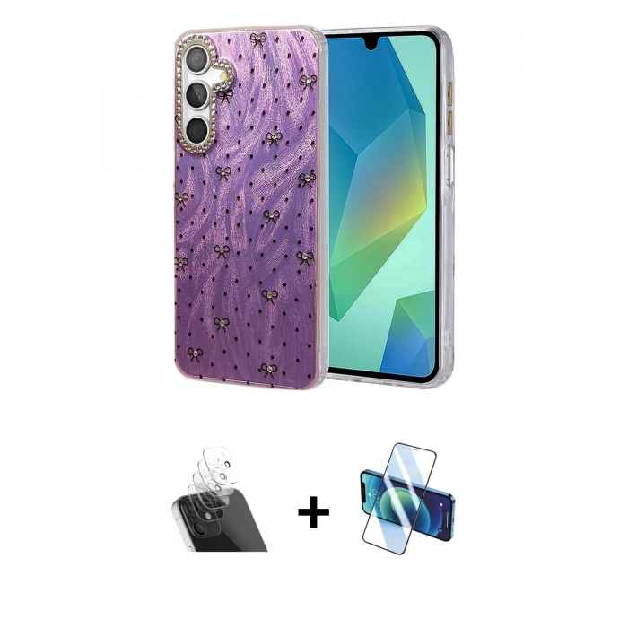 MARSİLYAN™- Galaxy A14 4G Kılıf Zirve Modern Prime - Siyah 3D Antistatik Cam Ekran Koruyucu + Kamera Lens Koruma Cam - SF