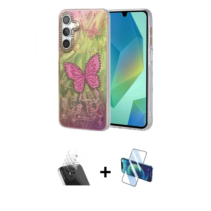 MARSİLYAN™- Galaxy A14 4G Kılıf Zirve Modern Prime - Siyah 3D Antistatik Cam Ekran Koruyucu + Kamera Lens Koruma Cam - SF