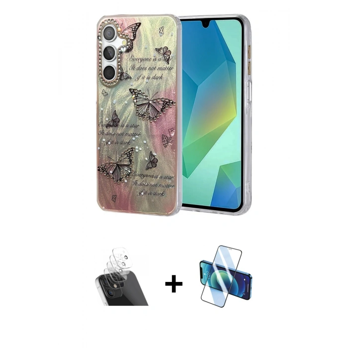 MARSİLYAN™- Galaxy A14 4G Kılıf Zirve Modern Prime - Siyah 3D Antistatik Seramik Nano Ekran Koruyucu + Kamera Lens Koruma Cam - SF