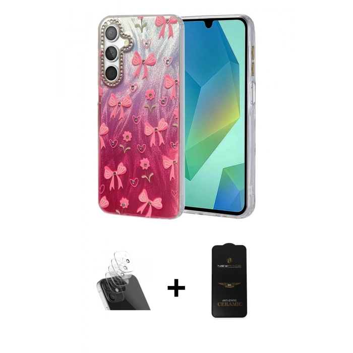 MARSİLYAN™- Galaxy A14 4G Kılıf Zirve Modern Prime - Siyah 6D Antistatik Mat Seramik Hayalet Nano Ekran Koruyucu + Kamera Lens Koruma Cam - SF
