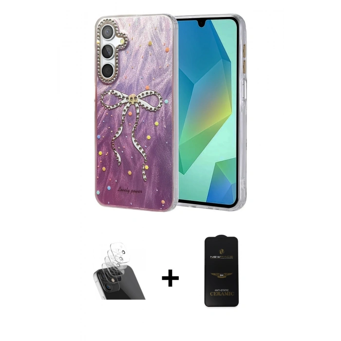 MARSİLYAN™- Galaxy A14 4G Kılıf Zirve Modern Prime - Siyah 6D Antistatik Mat Seramik Hayalet Nano Ekran Koruyucu + Kamera Lens Koruma Cam - SF