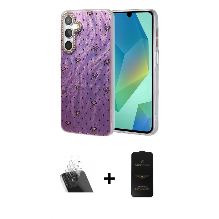 MARSİLYAN™- Galaxy A14 4G Kılıf Zirve Modern Prime - Siyah 6D Antistatik Mat Seramik Hayalet Nano Ekran Koruyucu + Kamera Lens Koruma Cam - SF