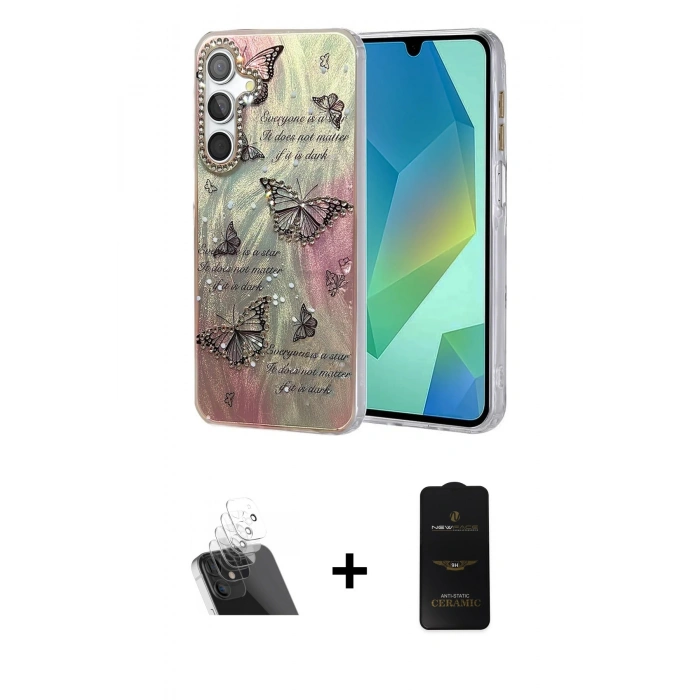 MARSİLYAN™- Galaxy A14 4G Kılıf Zirve Modern Prime - Siyah 6D Antistatik Mat Seramik Hayalet Nano Ekran Koruyucu + Kamera Lens Koruma Cam - SF