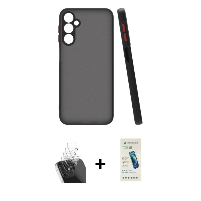 MARSİLYAN™- Galaxy A15 4G Kılıf Ahenk Çizgi Serisi - Şeffaf Pasifik Cam Ekran Koruyucu + Kamera Lens Koruma Cam - SF