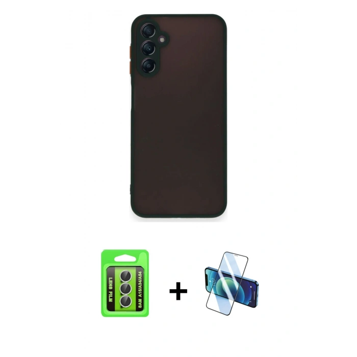 MARSİLYAN™- Galaxy A15 4G Kılıf Ahenk Çizgi Serisi - Siyah 3D Antistatik Seramik Nano Ekran Koruyucu + Raze Metal Kamera Lens - GS