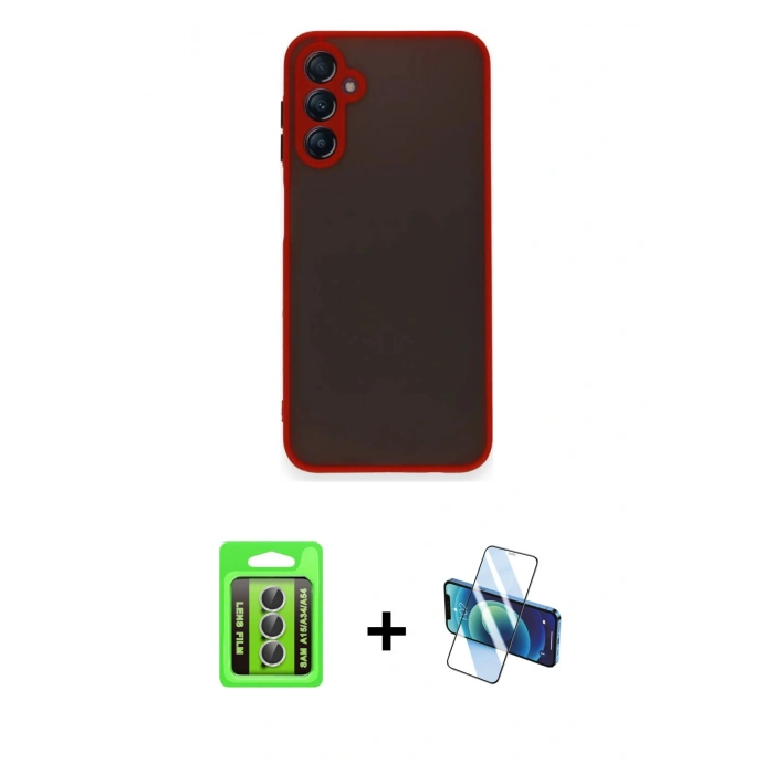 MARSİLYAN™- Galaxy A15 4G Kılıf Ahenk Çizgi Serisi - Siyah 3D Antistatik Seramik Nano Ekran Koruyucu + Raze Metal Kamera Lens - GS