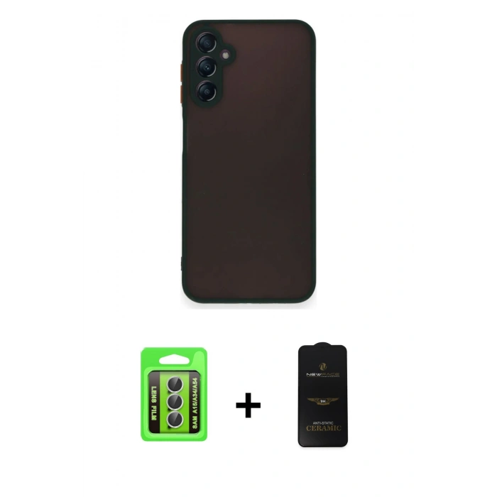MARSİLYAN™- Galaxy A15 4G Kılıf Ahenk Çizgi Serisi - Siyah 6D Antistatik Mat Seramik Hayalet Nano Ekran Koruyucu + Raze Metal Kamera Lens - GS