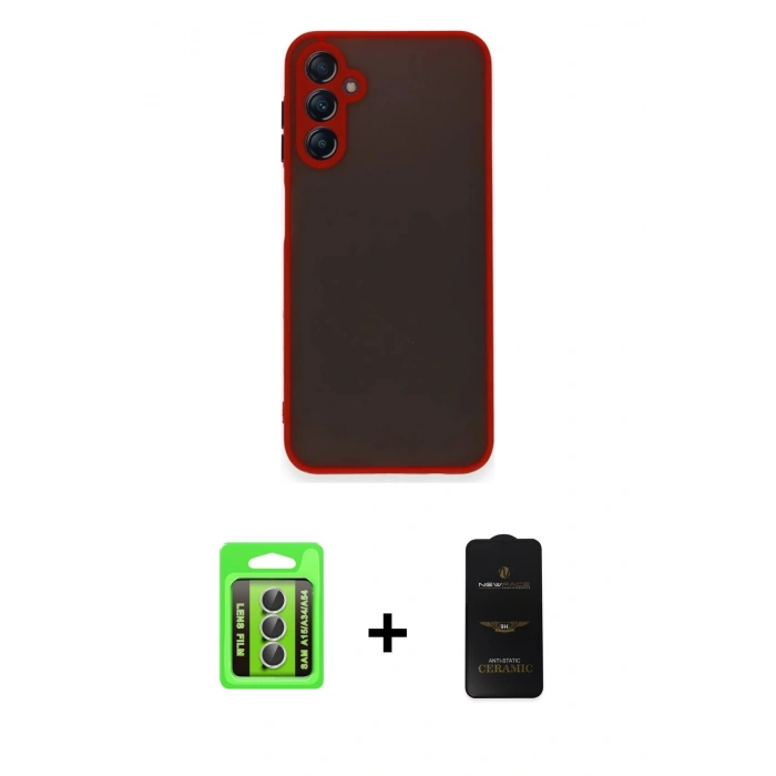MARSİLYAN™- Galaxy A15 4G Kılıf Ahenk Çizgi Serisi - Siyah 6D Antistatik Mat Seramik Hayalet Nano Ekran Koruyucu + Raze Metal Kamera Lens - GS