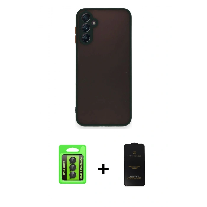 MARSİLYAN™- Galaxy A15 4G Kılıf Ahenk Çizgi Serisi - Siyah 6D Antistatik Mat Seramik Hayalet Nano Ekran Koruyucu + Raze Metal Kamera Lens - SH