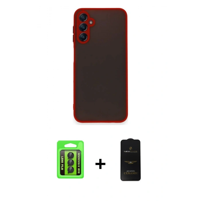 MARSİLYAN™- Galaxy A15 4G Kılıf Ahenk Çizgi Serisi - Siyah 6D Antistatik Mat Seramik Hayalet Nano Ekran Koruyucu + Raze Metal Kamera Lens - SH