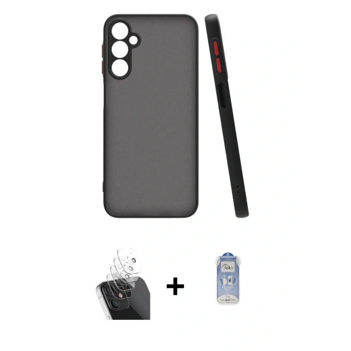 MARSİLYAN™- Galaxy A15 4G Kılıf Ahenk Çizgi Serisi - Siyah Joko Magic 5D Cam + Kamera Lens Koruma Cam - SF