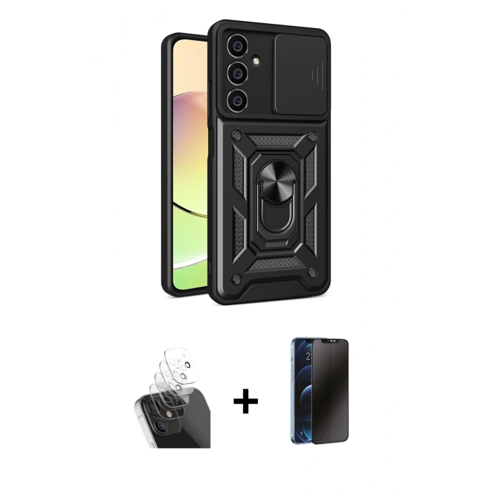 MARSİLYAN™- Galaxy A15 4G Kılıf Ahenk Klasik - Siyah 3D Antistatik Hayalet Cam Ekran Koruyucu + Kamera Lens Koruma Cam - SF