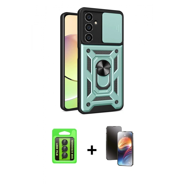MARSİLYAN™- Galaxy A15 4G Kılıf Ahenk Klasik - Siyah 3D Antistatik Mat Seramik Nano Ekran Koruyucu + Raze Metal Kamera Lens - SH