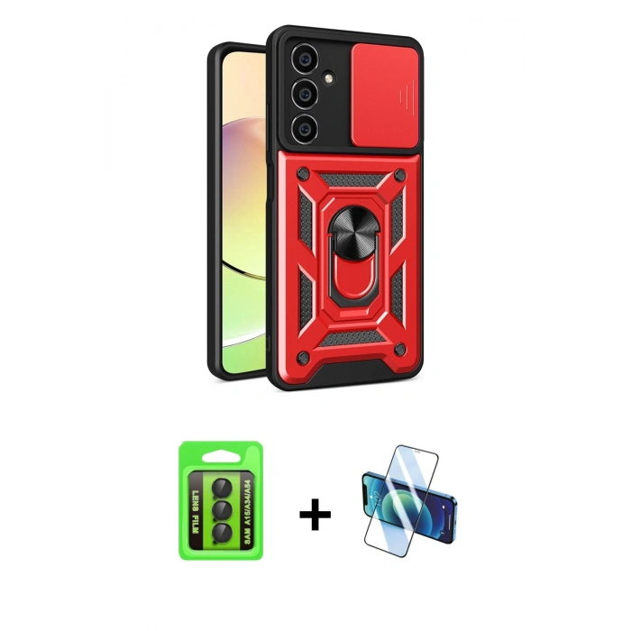 MARSİLYAN™- Galaxy A15 4G Kılıf Ahenk Klasik - Siyah 3D Antistatik Seramik Nano Ekran Koruyucu + Raze Metal Kamera Lens - SH