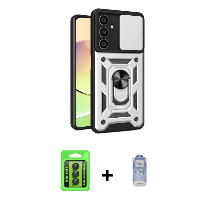 MARSİLYAN™- Galaxy A15 4G Kılıf Ahenk Klasik - Siyah Joko Magic 5D Cam + Raze Metal Kamera Lens - SH